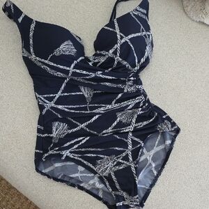 Miraclesuit Abstract Blue and White One Piece Swimsuit